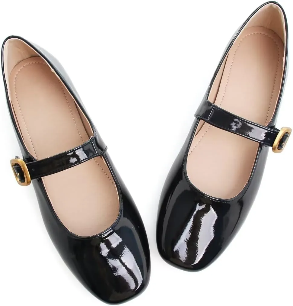 Stunner Women's Mary Jane Flats Fashion Round Toe Ballet Flats Comfort Slip On Flats Buckle Strap Dress Flats