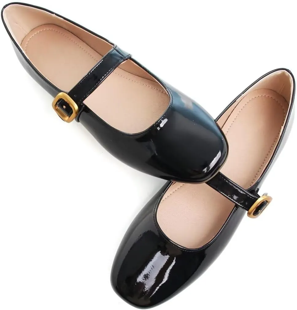 Stunner Women's Mary Jane Flats Fashion Round Toe Ballet Flats Comfort Slip On Flats Buckle Strap Dress Flats