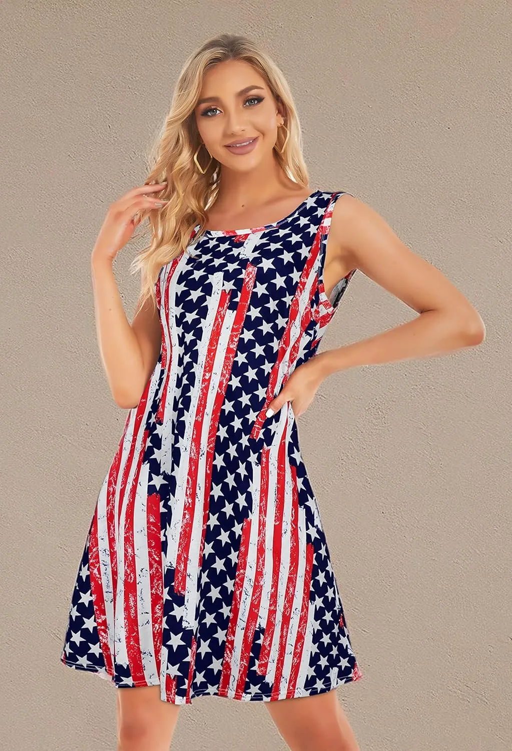 Summer Dresses for Women Beach Boho Sleeveless Vintage Floral Flowy Pocket Tshirt Tank Sundresses