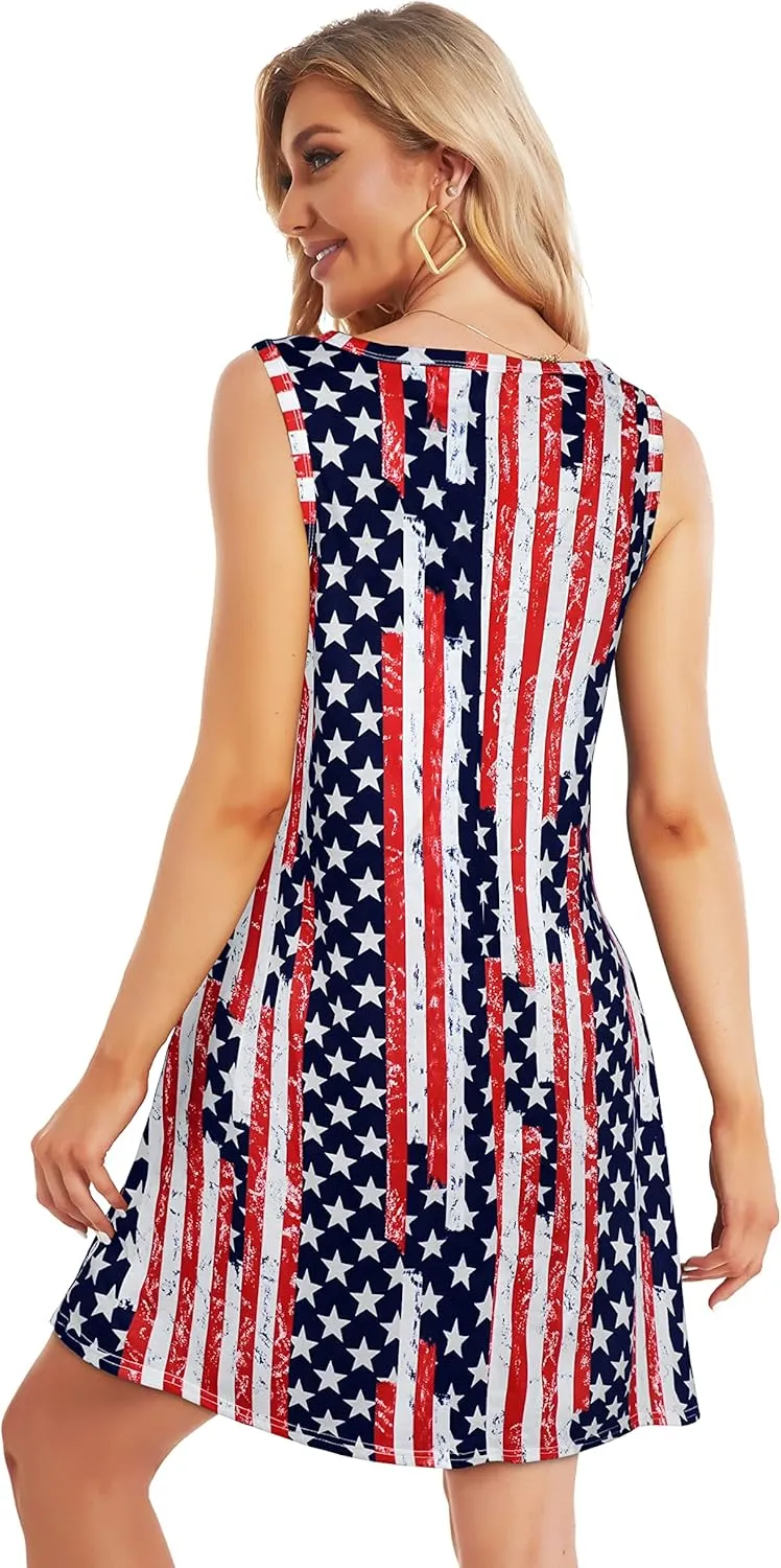 Summer Dresses for Women Beach Boho Sleeveless Vintage Floral Flowy Pocket Tshirt Tank Sundresses