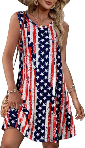 Summer Dresses for Women Beach Boho Sleeveless Vintage Floral Flowy Pocket Tshirt Tank Sundresses