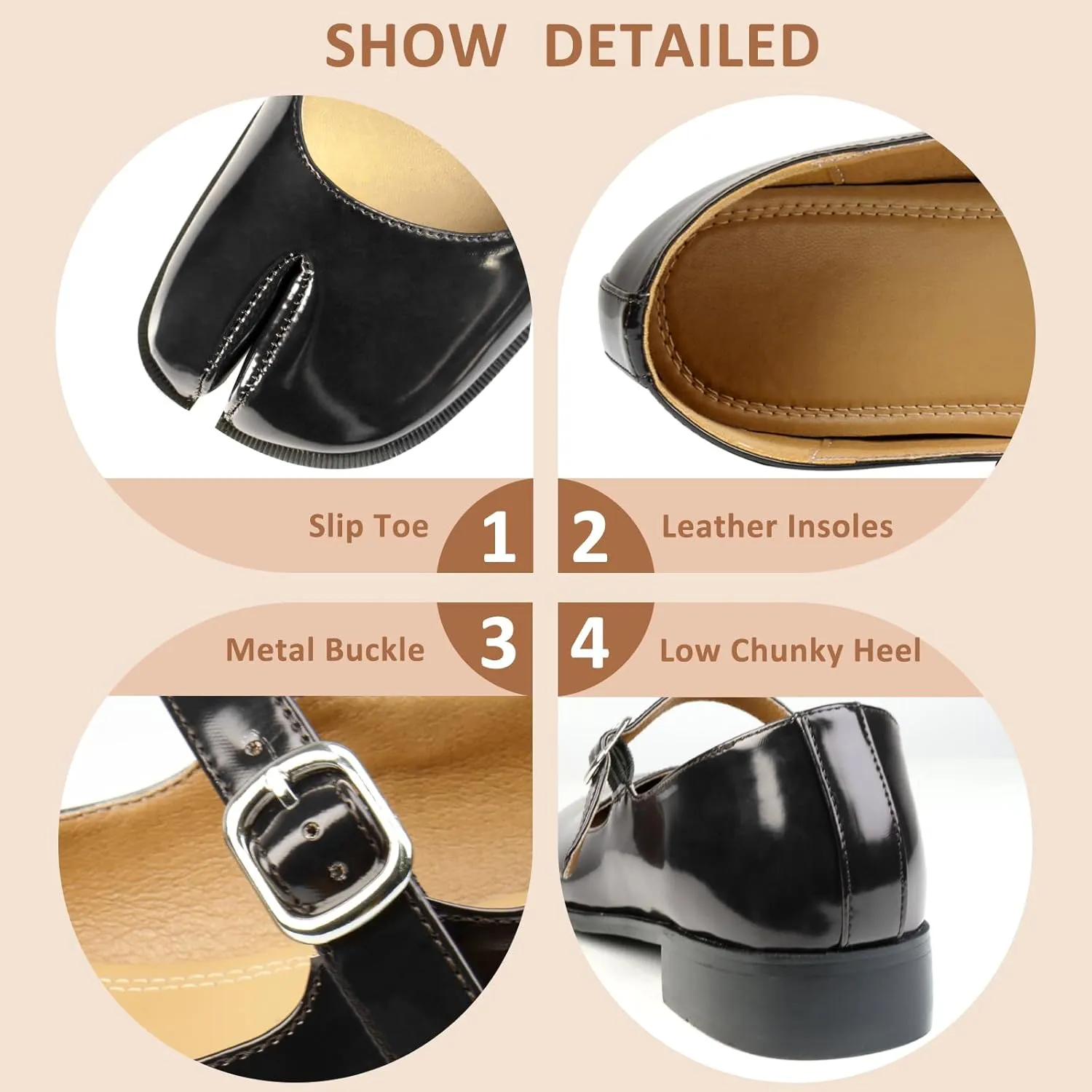 Tabi Mary Jane Shoes Women Split Toe Ankle Buckle Strap Womens Flats Comfort Casual Dressy Party School Work Dress Pumps Shoes
