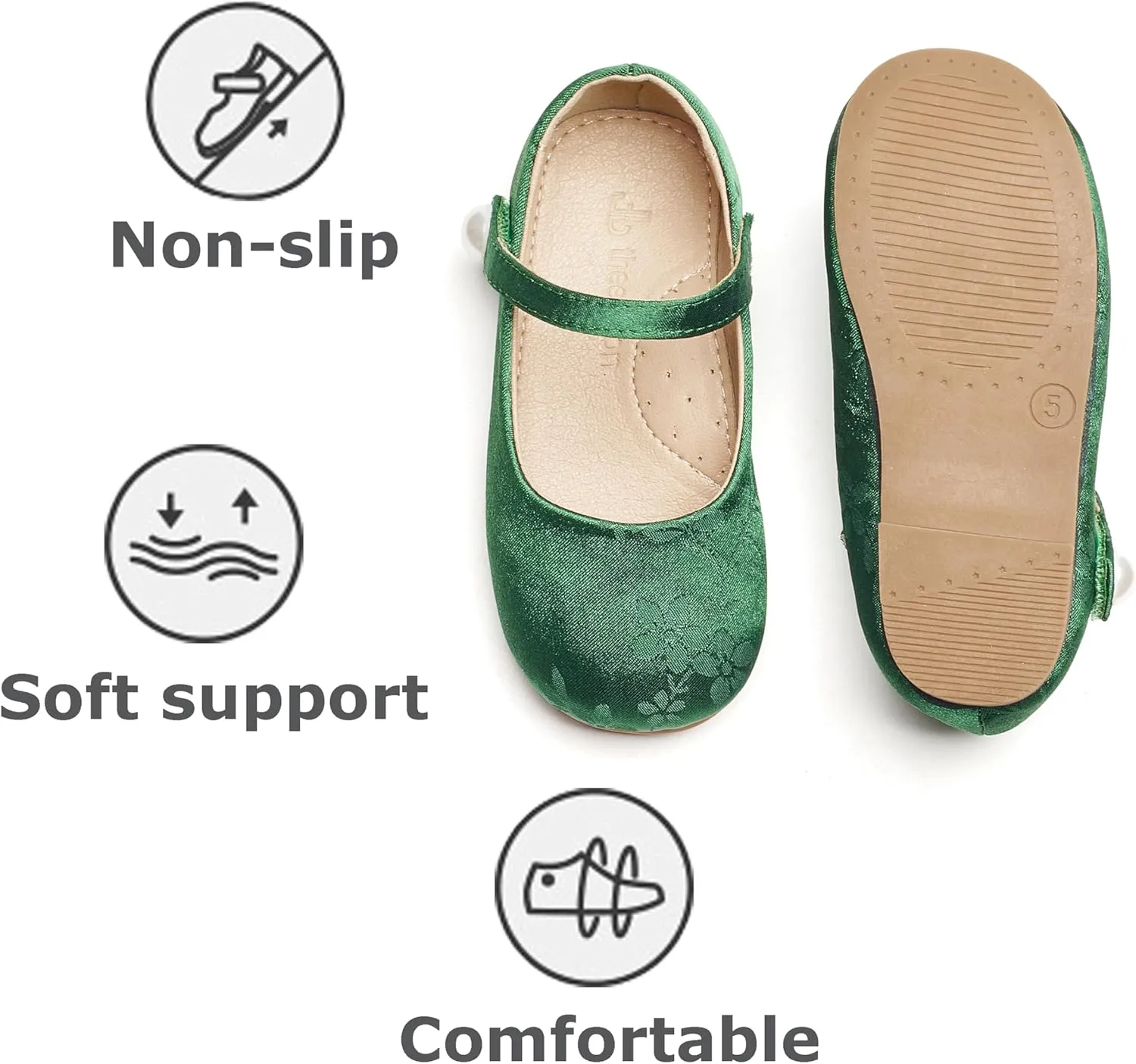 THEE BRON Little Girls Princess Shoes 3-12 Years Ballet Flats Soft Non-Slip Dress Shoes for Wide Feet
