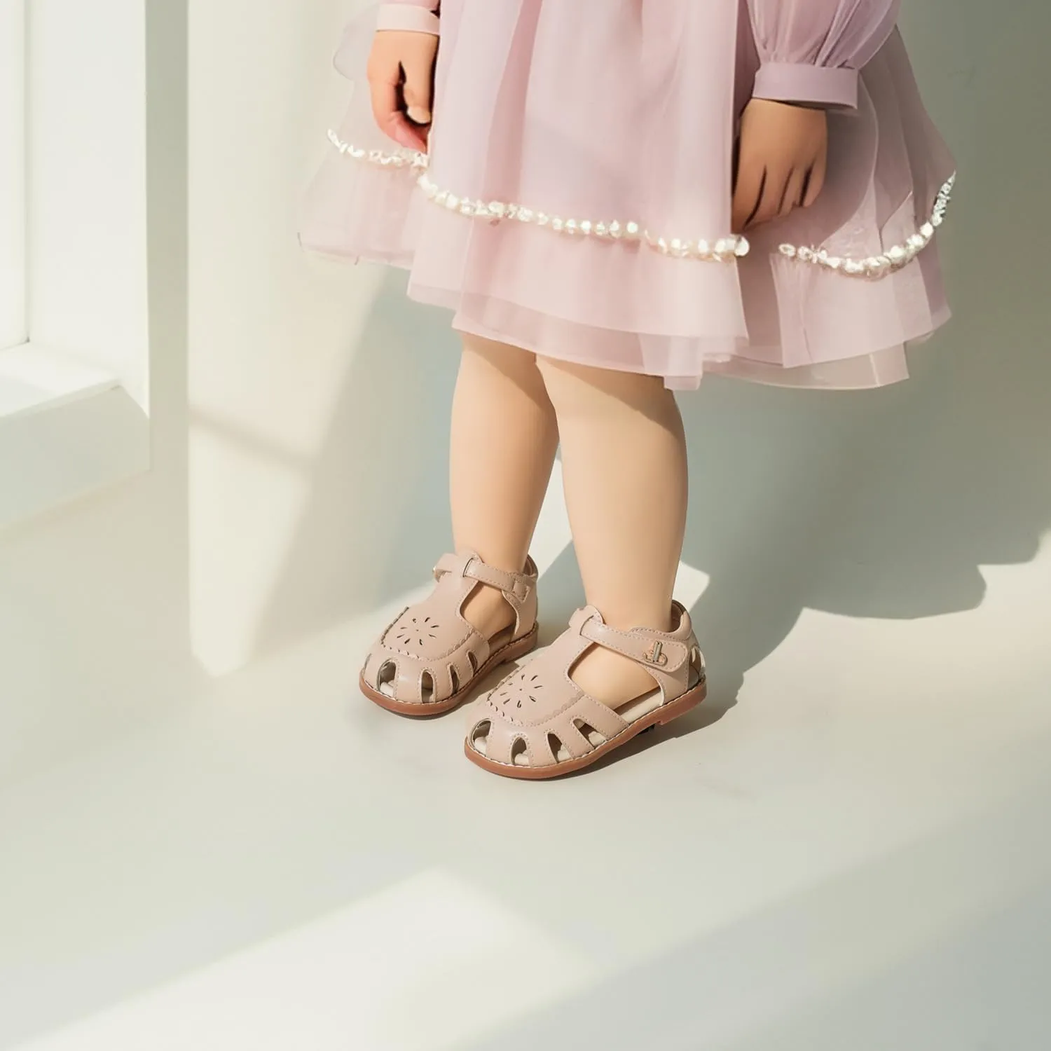 THEE BRON Princess Toddler Close Toe Sandals | Retro Lace-Up Design | Breathable Girls Shoes 3-12 Years