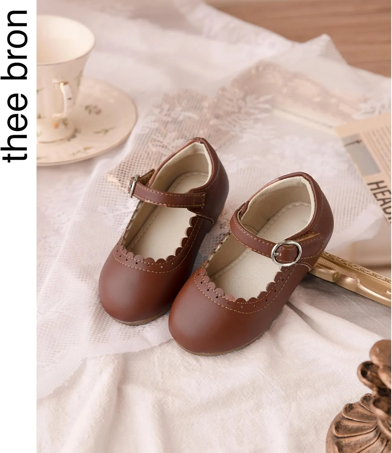 THEE BRON Toddler Mary Janes | Arch Support Leather Princess Shoes | Birthday Party Flats
