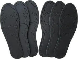 Thin Leather Insoles for Men Thin Shoe Sole Liners Replacement Black Leather Shoe Inserts for Men Boots with Activated Carbon for Odor Eater and Sweat Absorbing (3 Pairs/Mens US 11.5)