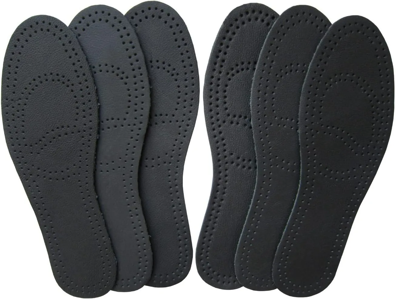 Thin Leather Insoles for Men Thin Shoe Sole Liners Replacement Black Leather Shoe Inserts for Men Boots with Activated Carbon for Odor Eater and Sweat Absorbing (3 Pairs/Mens US 11.5)