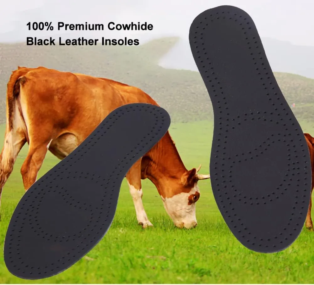 Thin Leather Insoles for Men Thin Shoe Sole Liners Replacement Black Leather Shoe Inserts for Men Boots with Activated Carbon for Odor Eater and Sweat Absorbing (3 Pairs/Mens US 11.5)