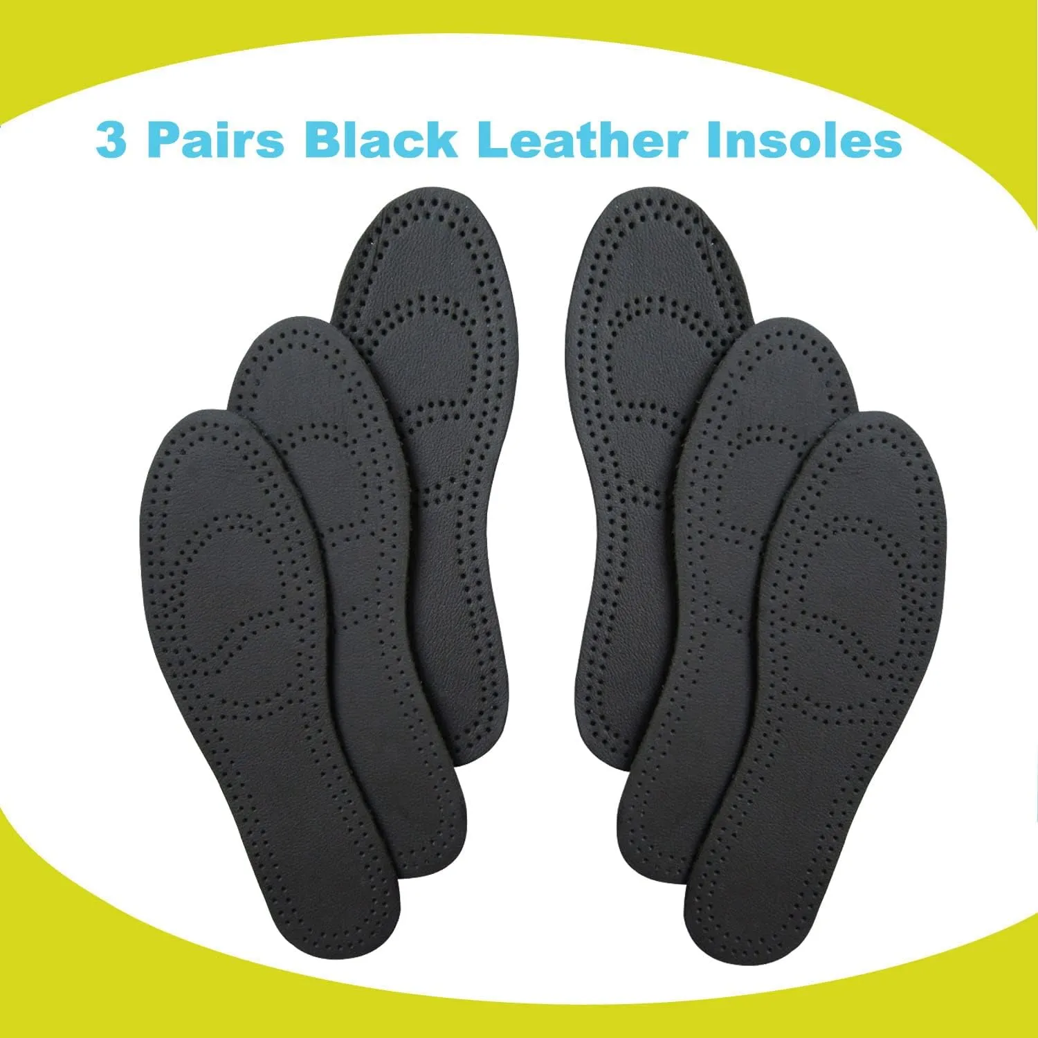 Thin Leather Insoles for Men Thin Shoe Sole Liners Replacement Black Leather Shoe Inserts for Men Boots with Activated Carbon for Odor Eater and Sweat Absorbing (3 Pairs/Mens US 11.5)