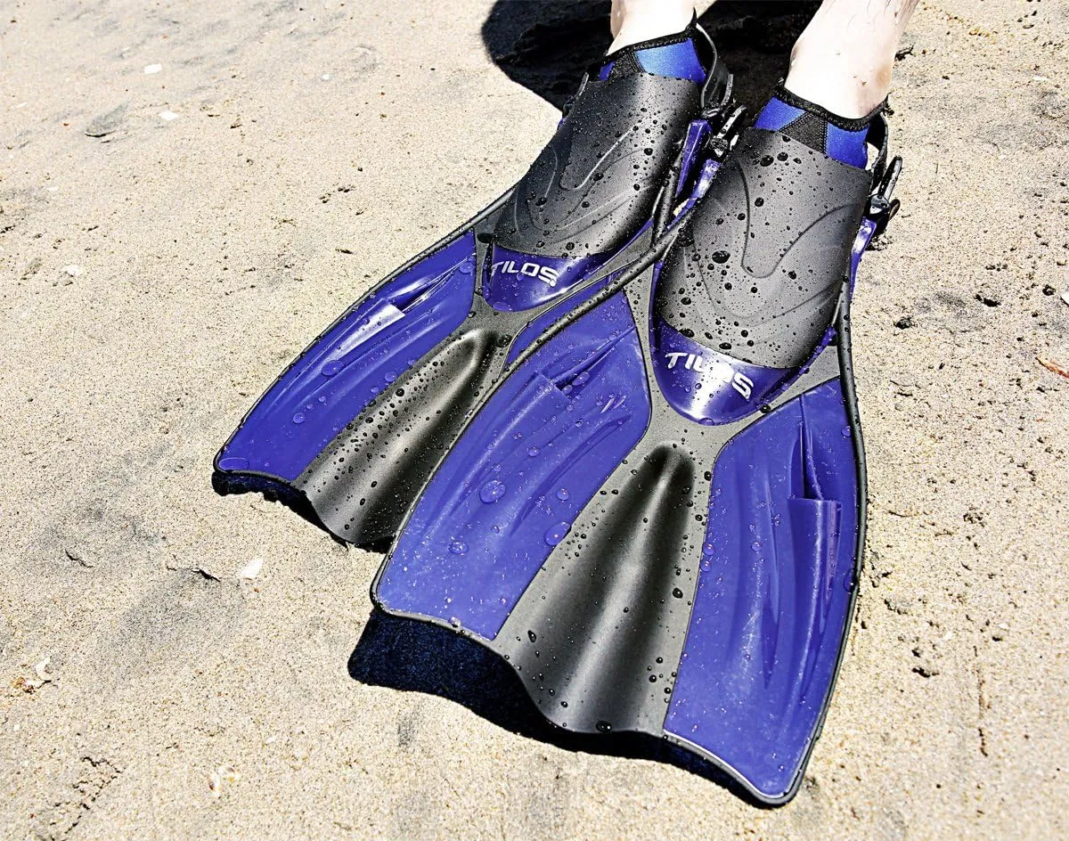 Tilos Getaway Large Open Heel Snorkeling Fins - Travel-Friendly, Adjustable Flippers for Wide Feet