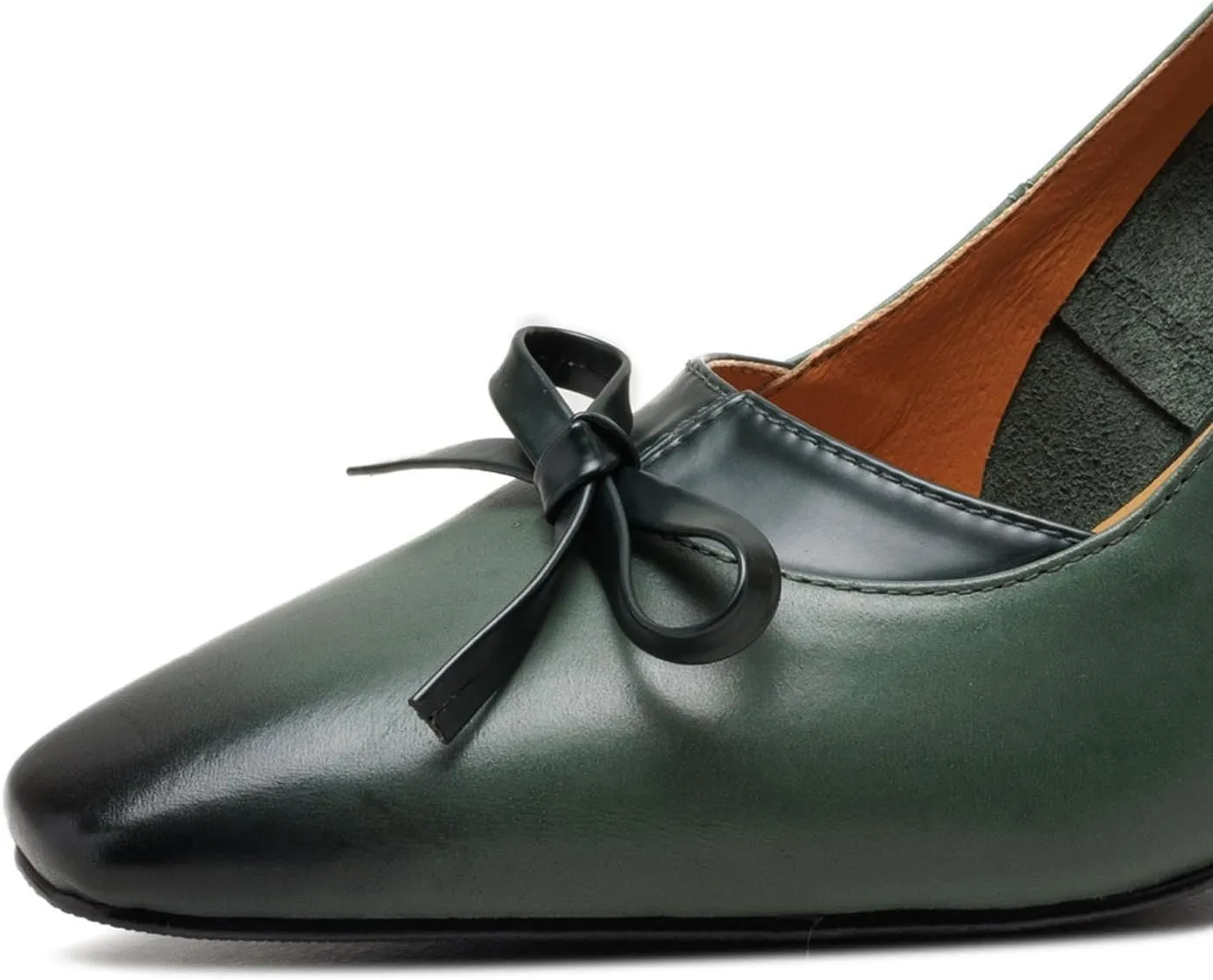 TinaCus Women's Genuine Leather Retro Square Toe Tiny Bowknot Handmade High Stoletto Heel Pumps