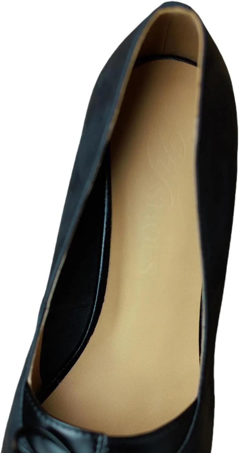 TinaCus Women's Genuine Leather Retro Square Toe Tiny Bowknot Handmade High Stoletto Heel Pumps