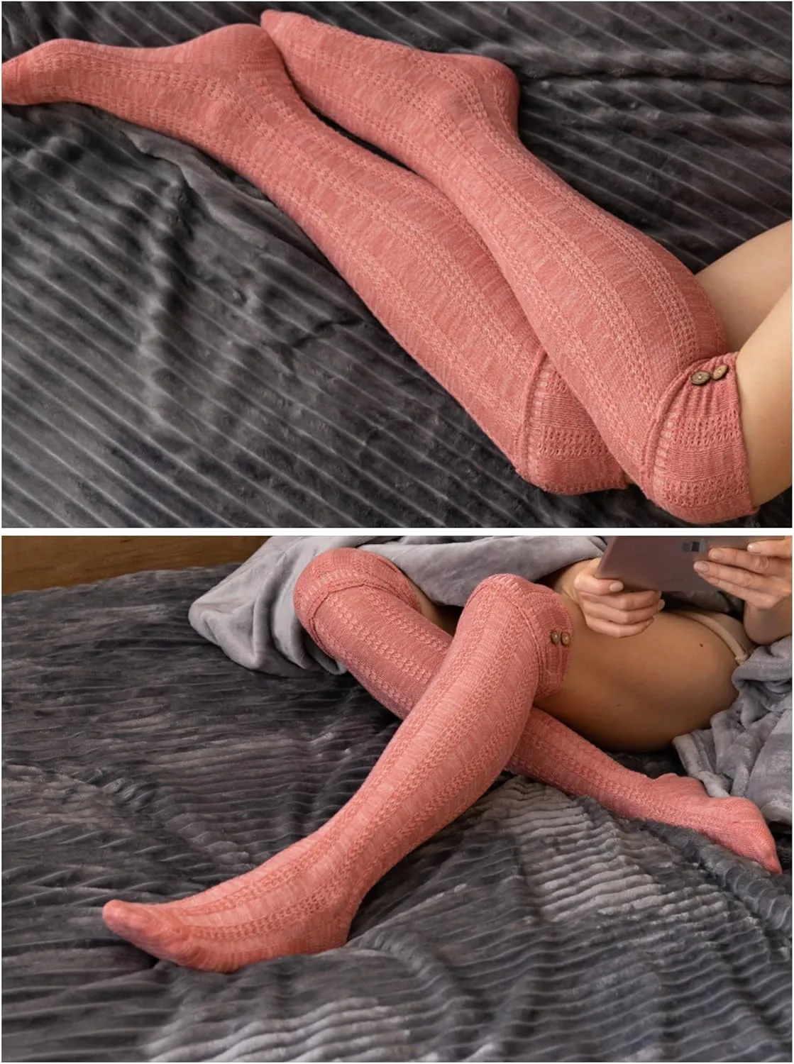 Tipi Toe Women's 3-Pairs Winter Warm Knee High/Over The Knee With Buttons Cotton-Blend Boot Socks