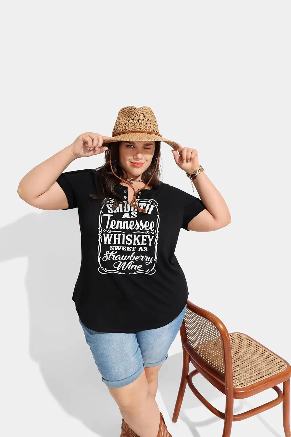 TIYOMI Plus Size T Shirt for Women Buttons Tops Short Sleeve Summer Sexy V-Neckline Shirts Solid/Tie Dye XL-5XL