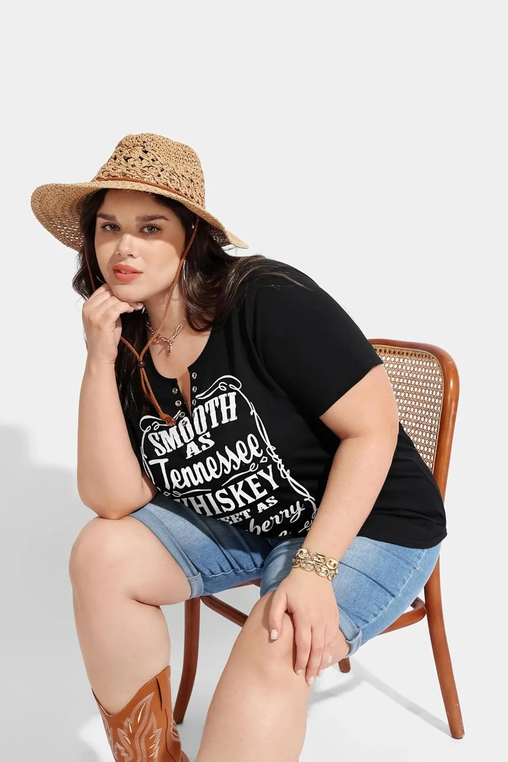 TIYOMI Plus Size T Shirt for Women Buttons Tops Short Sleeve Summer Sexy V-Neckline Shirts Solid/Tie Dye XL-5XL