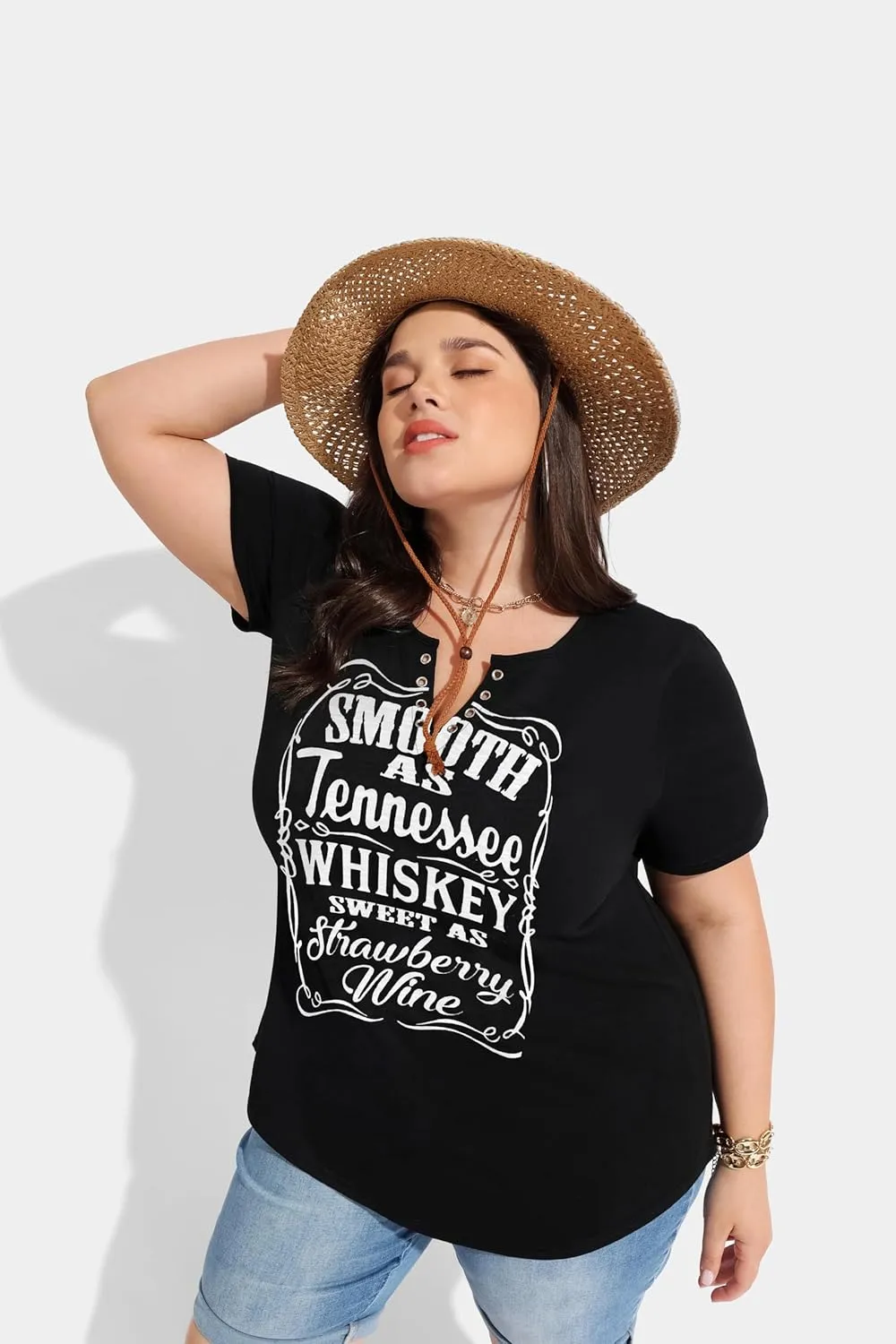 TIYOMI Plus Size T Shirt for Women Buttons Tops Short Sleeve Summer Sexy V-Neckline Shirts Solid/Tie Dye XL-5XL
