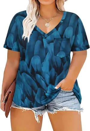 TIYOMI Plus Size T Shirt for Women Short Sleeve Loose Casual Blouse Soft Tops Tie Dye Print Soild Color Shirts XL-5XL 14-28