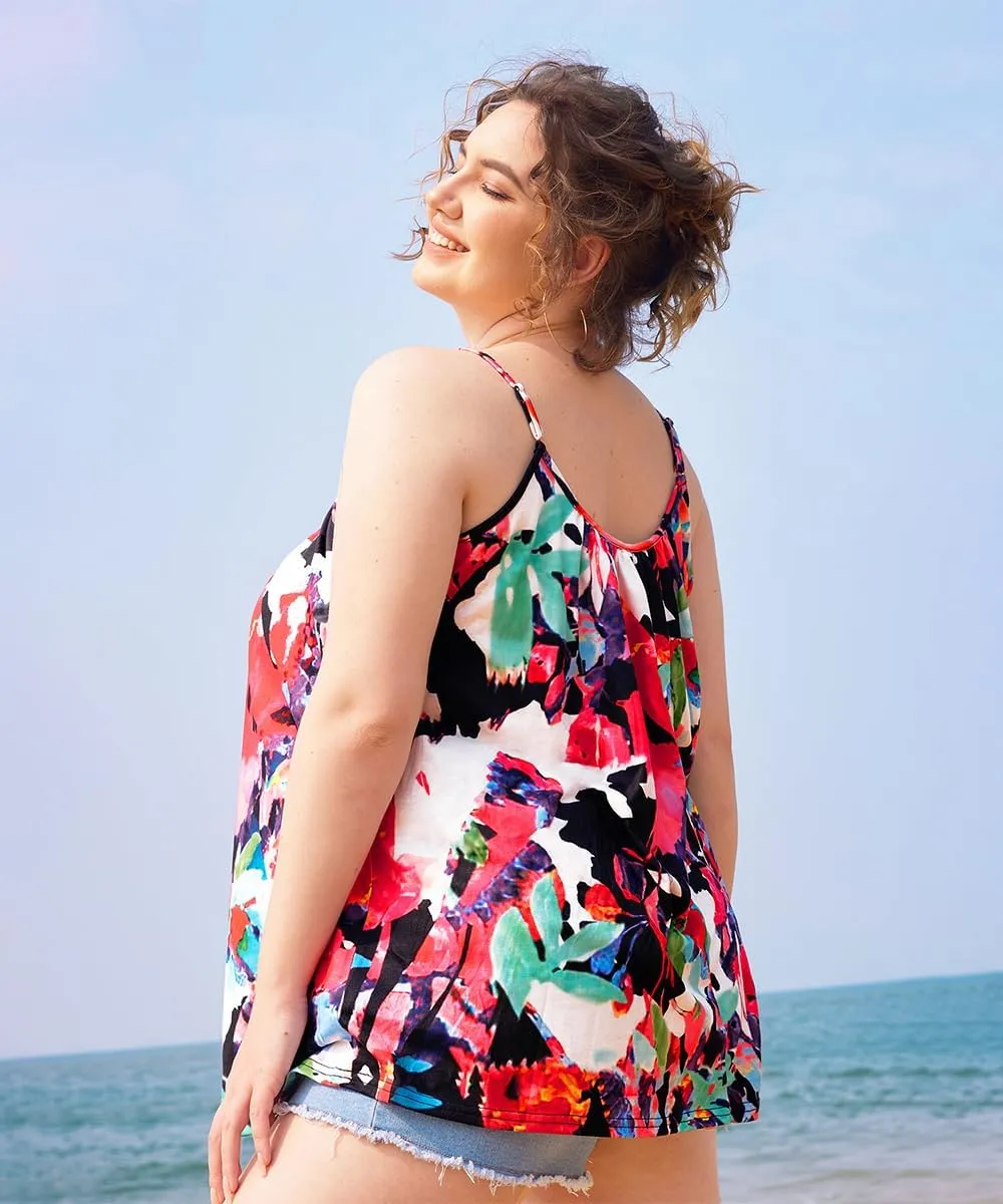 TIYOMI Plus Size Tank Tops for Women Adjustable Strap Cami Buttons V Neck Vest Holiday Suspenders Summer Camisole XL-5XL
