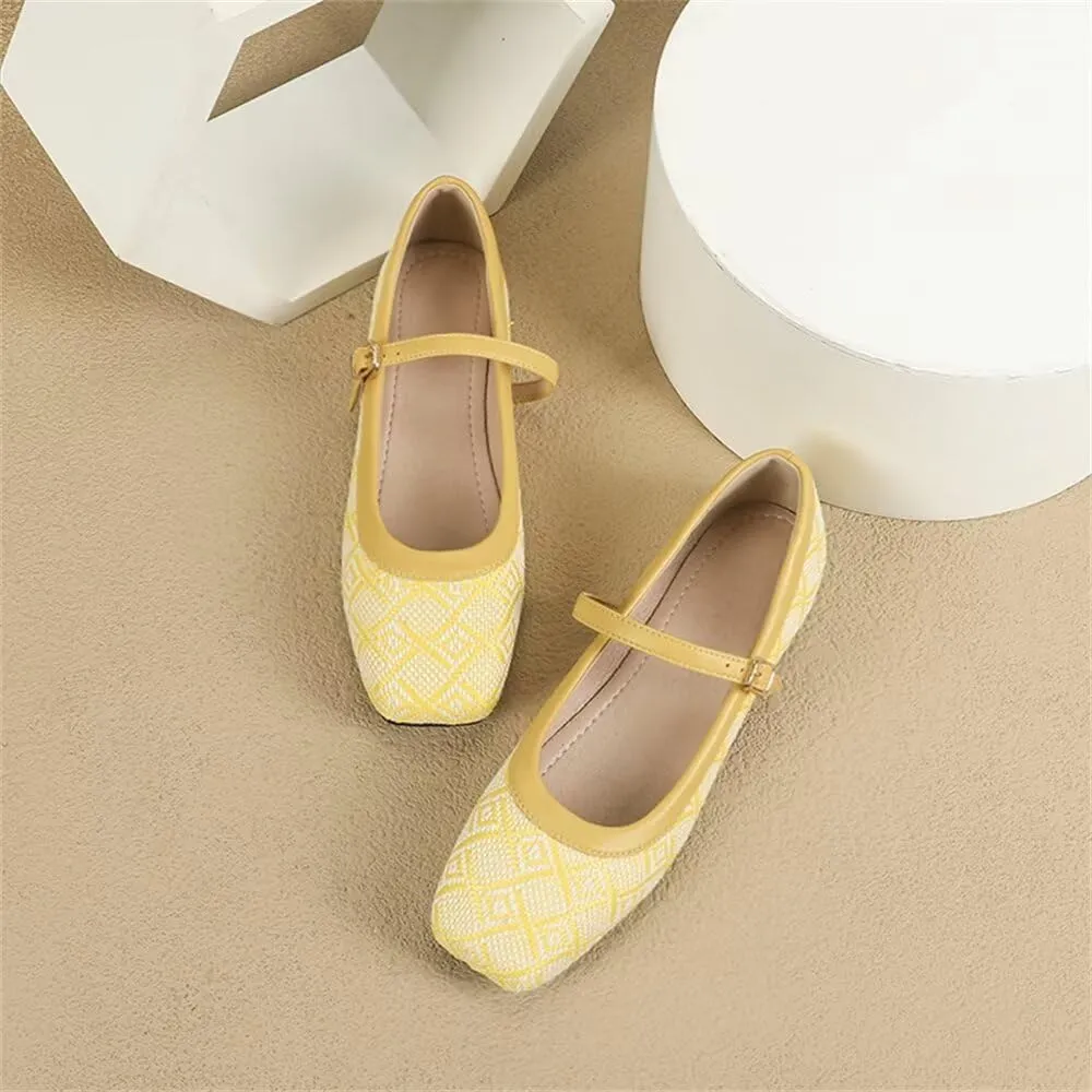 TN TANGNEST Ballet Flats for Women Soft Leather Ankle Buckle Flats Comfortable Square Toe Mary Jane Flats