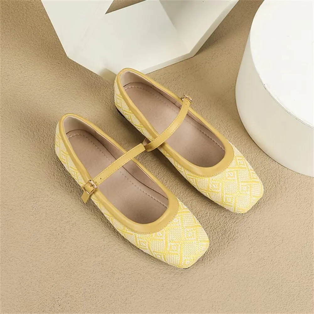 TN TANGNEST Ballet Flats for Women Soft Leather Ankle Buckle Flats Comfortable Square Toe Mary Jane Flats