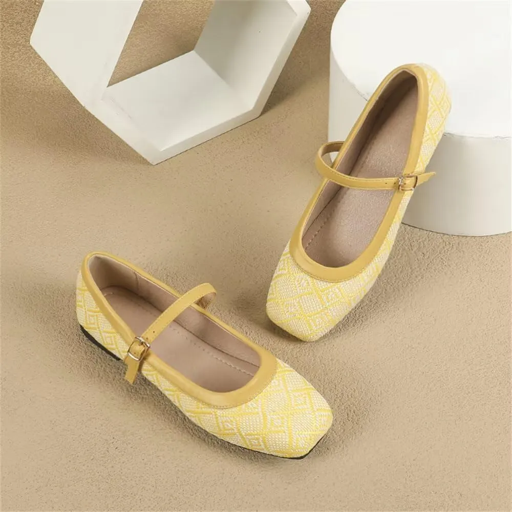 TN TANGNEST Ballet Flats for Women Soft Leather Ankle Buckle Flats Comfortable Square Toe Mary Jane Flats