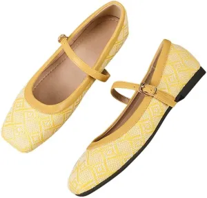 TN TANGNEST Ballet Flats for Women Soft Leather Ankle Buckle Flats Comfortable Square Toe Mary Jane Flats