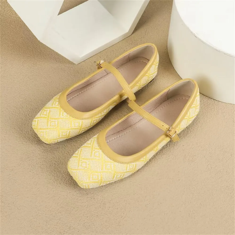TN TANGNEST Ballet Flats for Women Soft Leather Ankle Buckle Flats Comfortable Square Toe Mary Jane Flats