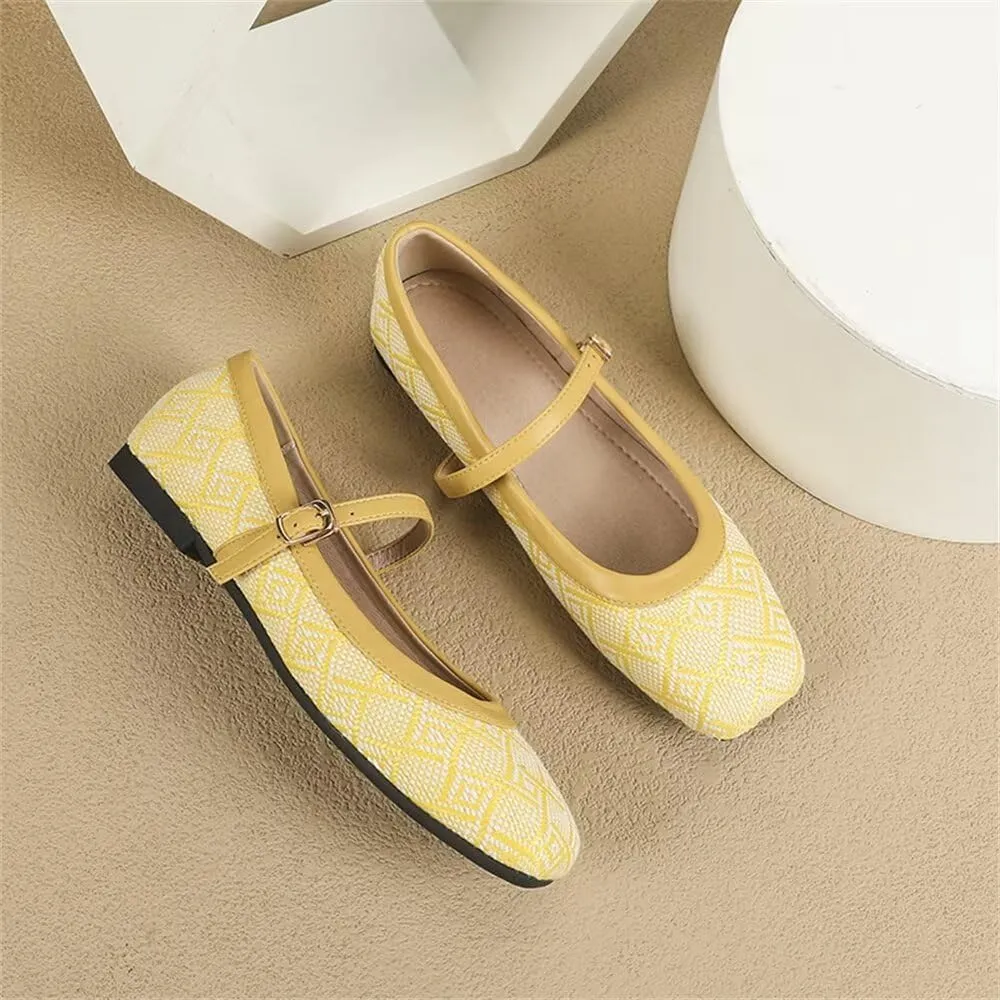 TN TANGNEST Ballet Flats for Women Soft Leather Ankle Buckle Flats Comfortable Square Toe Mary Jane Flats