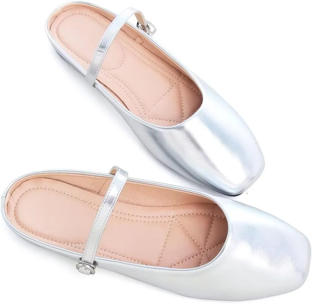 TN TANGNEST Flats for Women Elegant Square Toe Slip On Flats Soft One Line Strap Flats Retro Mary Jane Flat Shoes