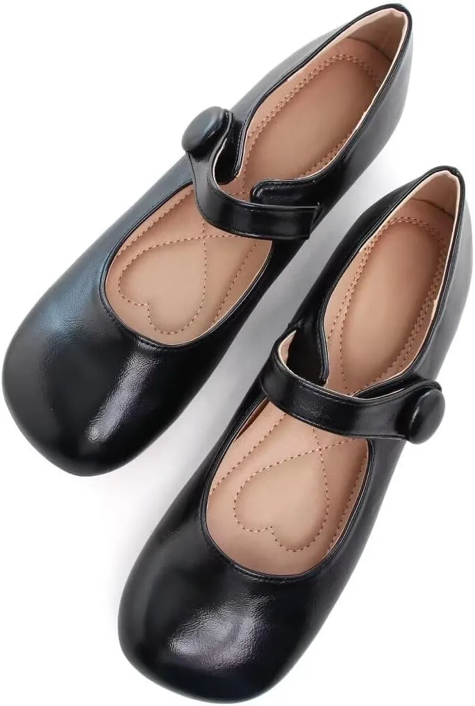 TN TANGNEST Women's Ballet Flats Retro Mary Jane Shoes for Women Cute Square Toe Buckle Dress Flats Soft Work Flats