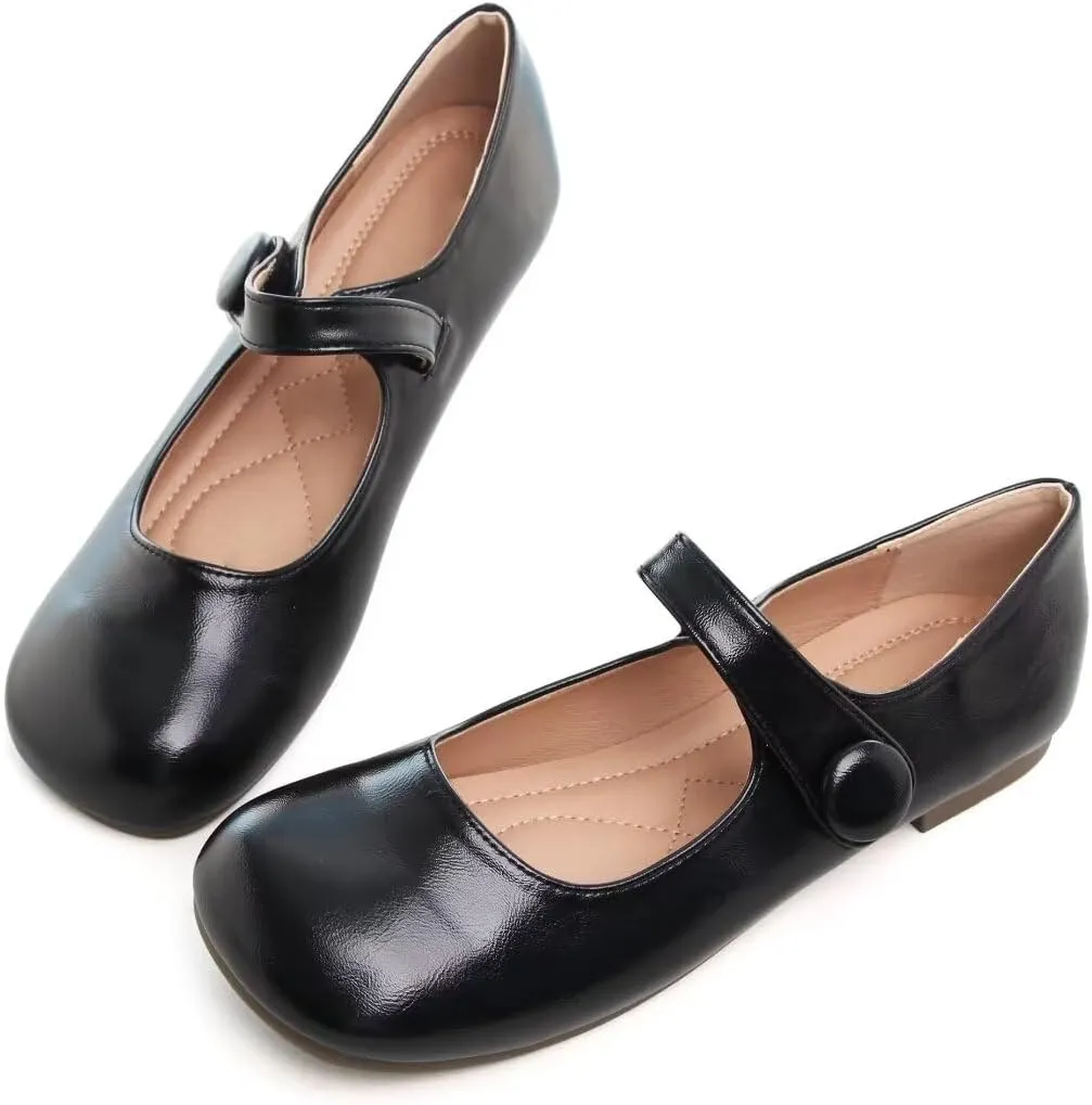 TN TANGNEST Women's Ballet Flats Retro Mary Jane Shoes for Women Cute Square Toe Buckle Dress Flats Soft Work Flats
