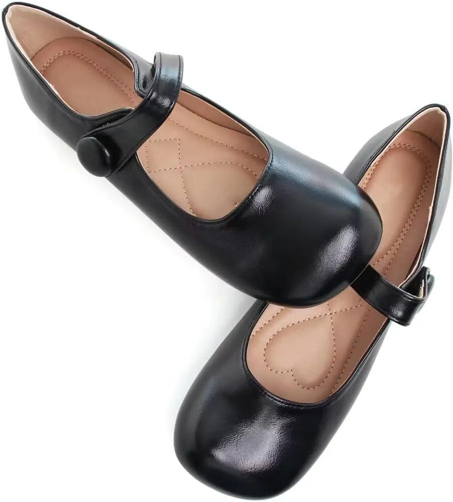 TN TANGNEST Women's Ballet Flats Retro Mary Jane Shoes for Women Cute Square Toe Buckle Dress Flats Soft Work Flats