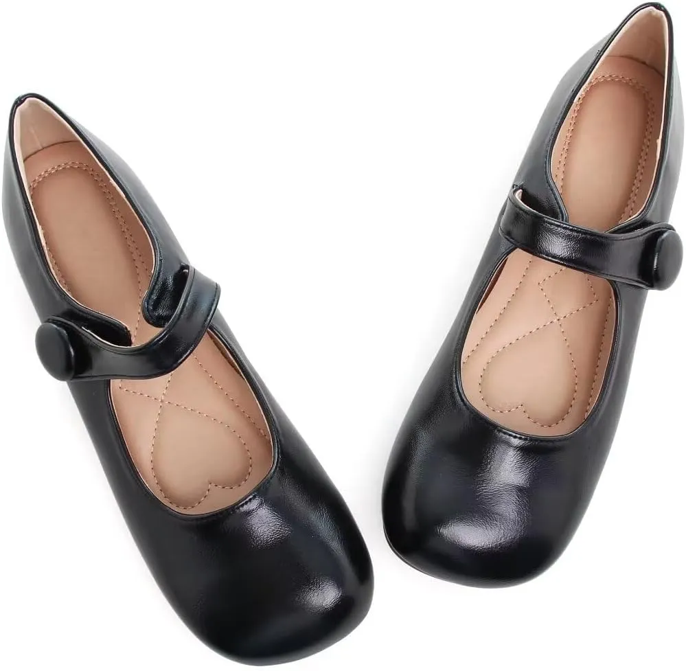 TN TANGNEST Women's Ballet Flats Retro Mary Jane Shoes for Women Cute Square Toe Buckle Dress Flats Soft Work Flats