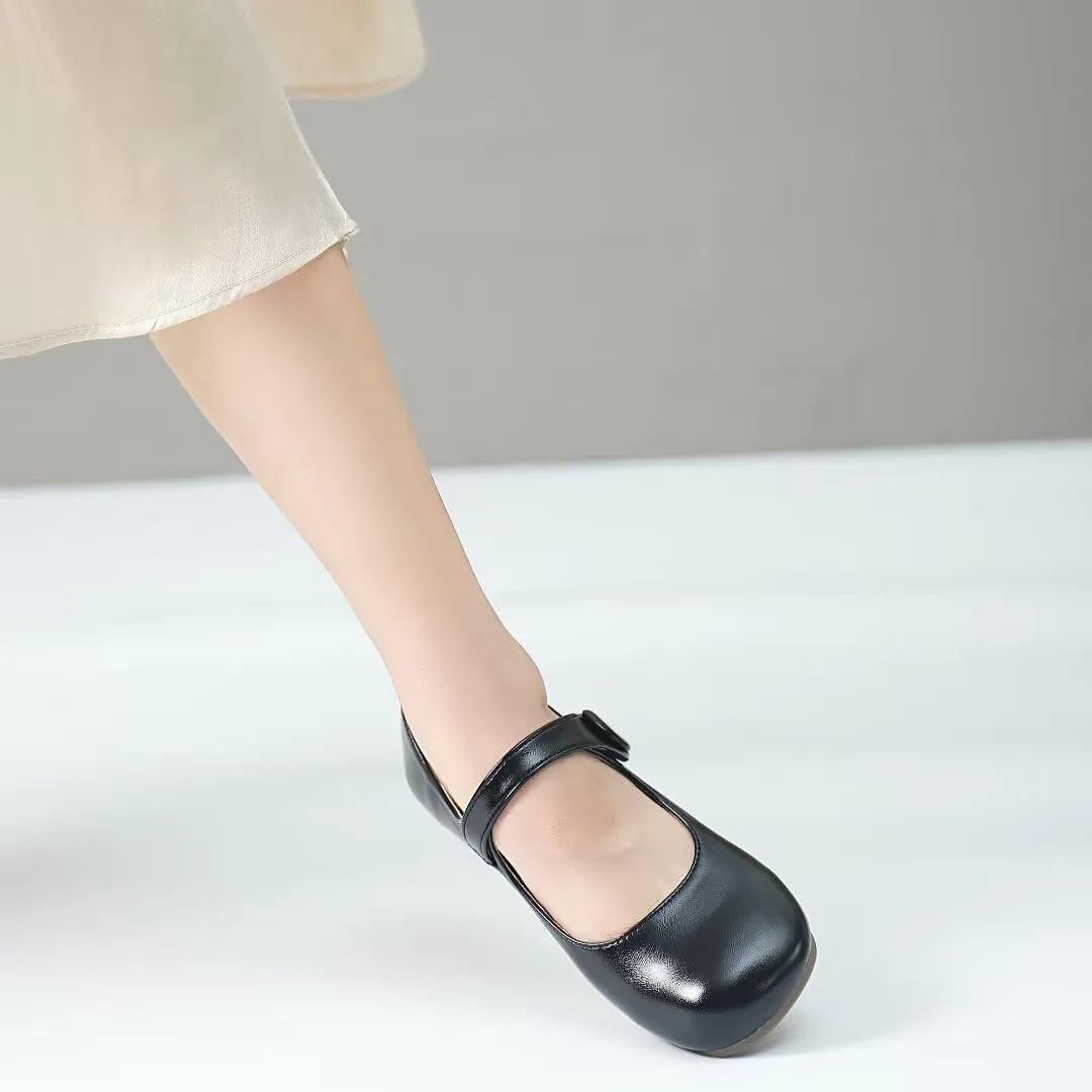 TN TANGNEST Women's Ballet Flats Retro Mary Jane Shoes for Women Cute Square Toe Buckle Dress Flats Soft Work Flats