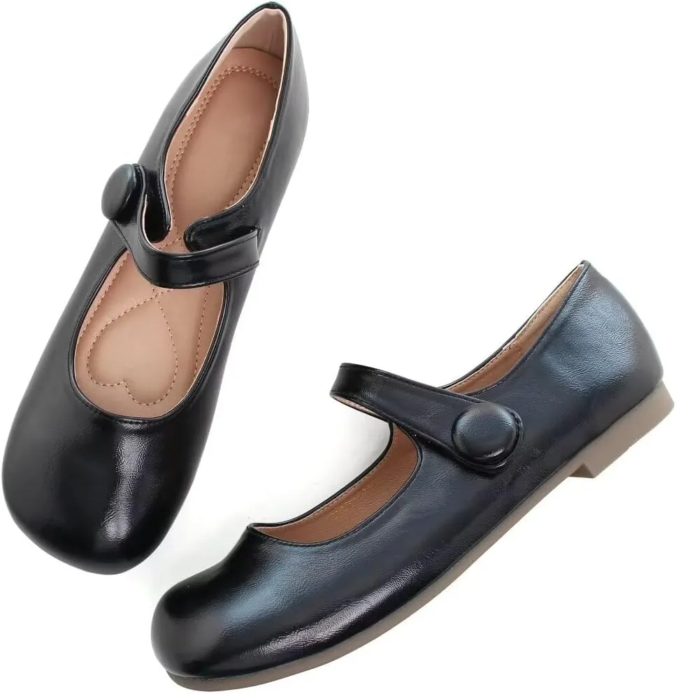 TN TANGNEST Women's Ballet Flats Retro Mary Jane Shoes for Women Cute Square Toe Buckle Dress Flats Soft Work Flats