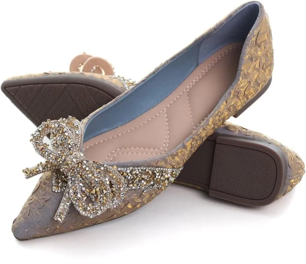 TN TANGNEST Womens Christmas Flat Shoes Snowflake Bell Bowknot Flats Fashion Pointed Toe Comfortable Slip On Flats