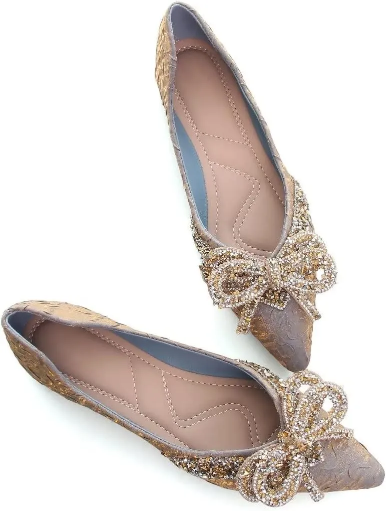 TN TANGNEST Womens Christmas Flat Shoes Snowflake Bell Bowknot Flats Fashion Pointed Toe Comfortable Slip On Flats