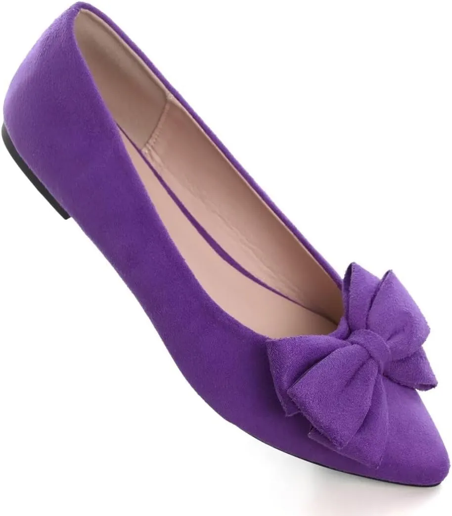 TN TANGNEST Women's Summer Dress Flats - Comfortable Pointed Toe Bowknot Ballet Shoes for Woman - Soft Suede Driving Flats