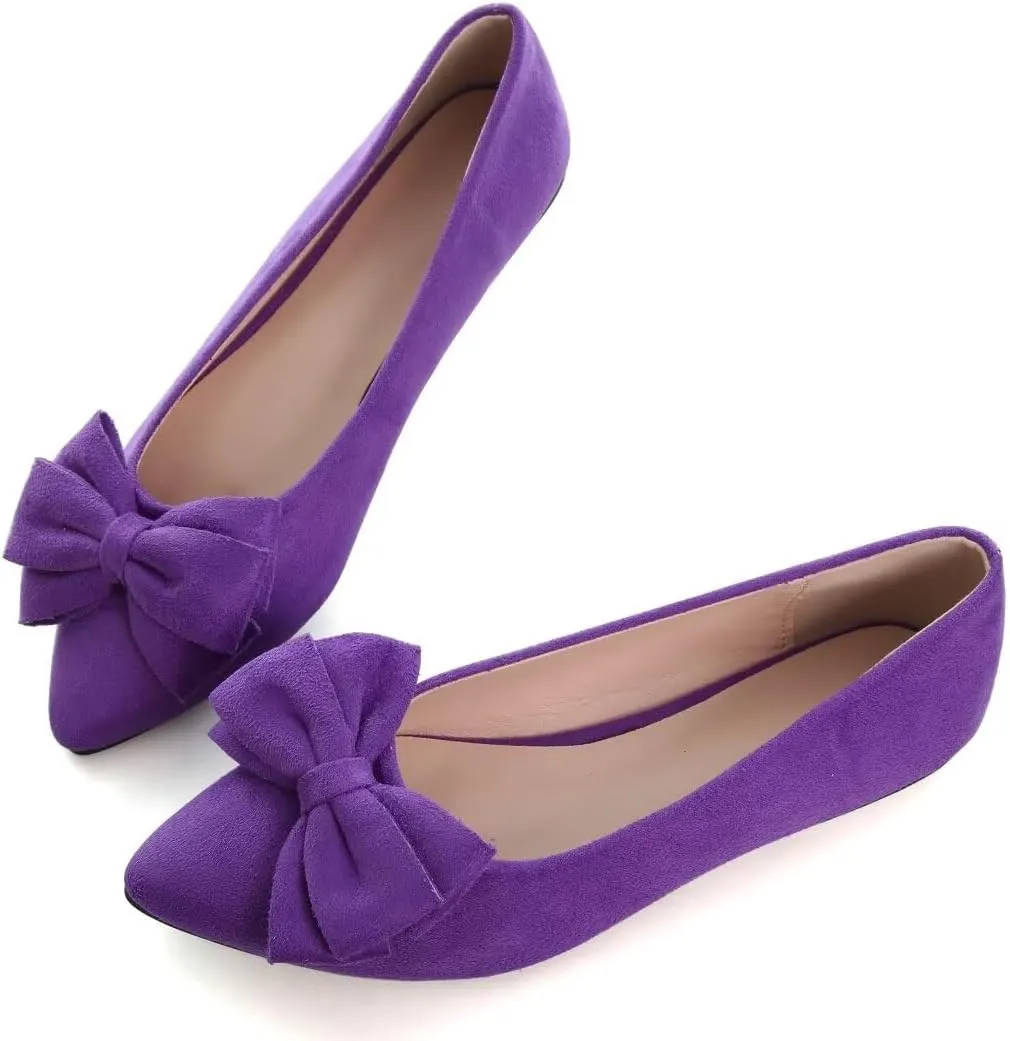 TN TANGNEST Women's Summer Dress Flats - Comfortable Pointed Toe Bowknot Ballet Shoes for Woman - Soft Suede Driving Flats