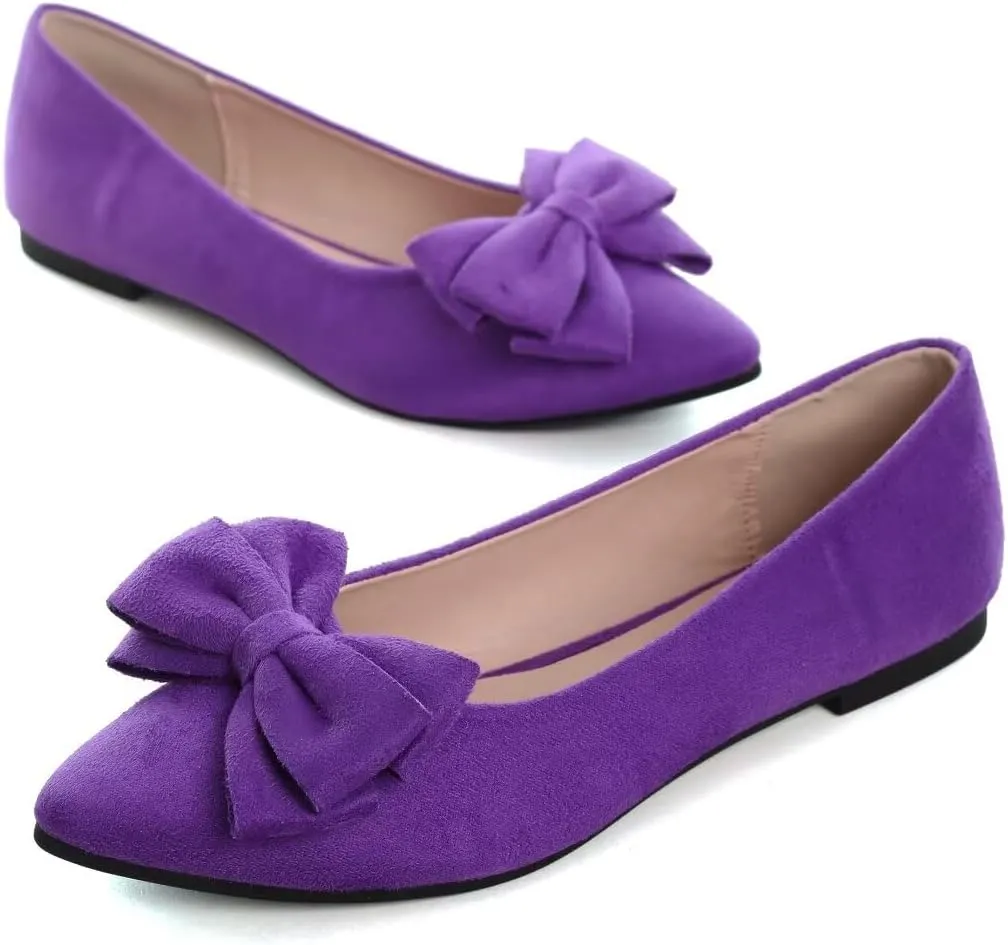 TN TANGNEST Women's Summer Dress Flats - Comfortable Pointed Toe Bowknot Ballet Shoes for Woman - Soft Suede Driving Flats