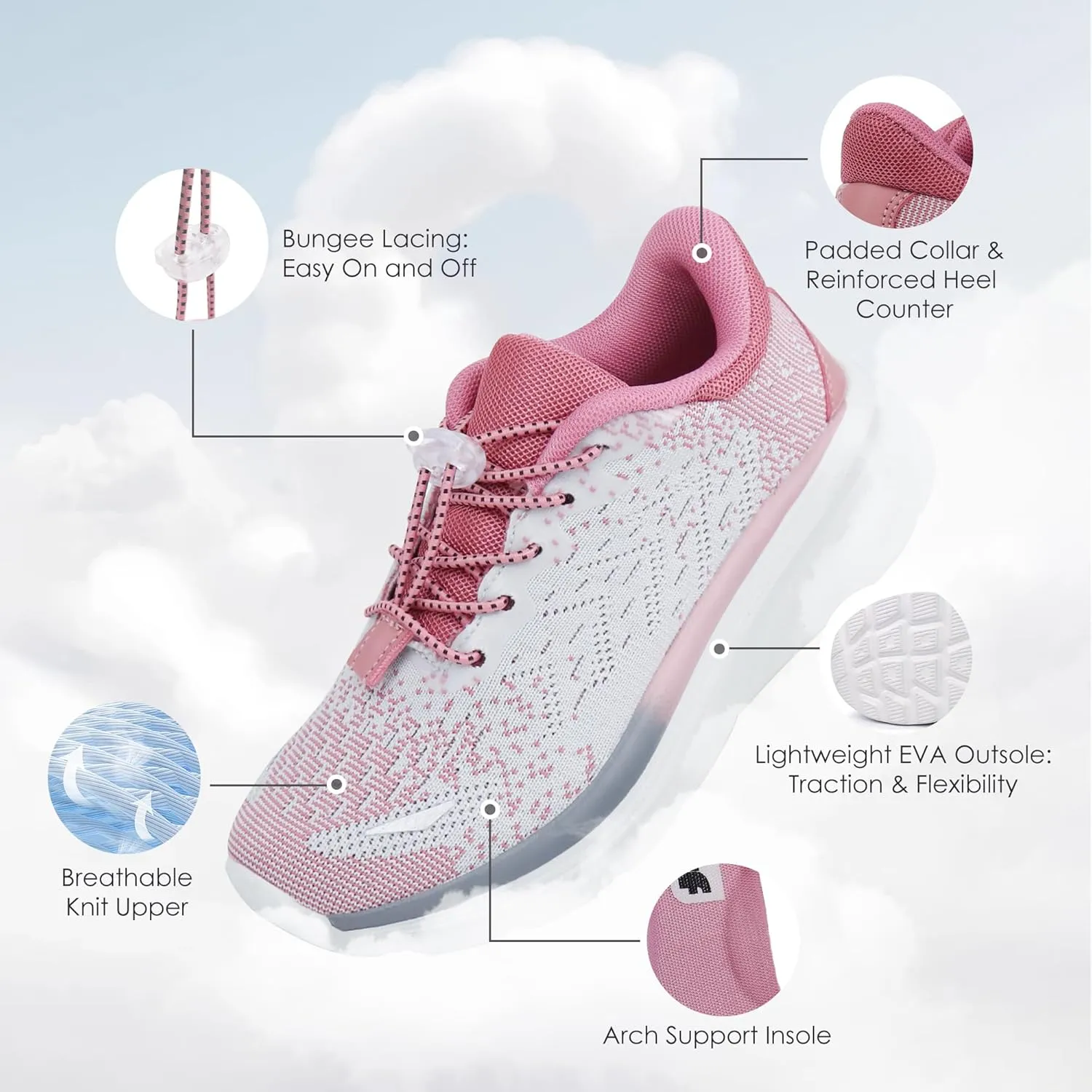 Tobfis Boys Girls Kids Arch Support Bungee Tennis Athletic Running Shoes Lightweight Breathable School Walking Sneakers(Toddler/Little Kid/Big Kid)