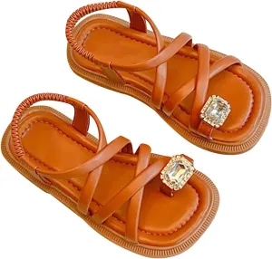 Toddler Girl Sandals Open Toe Elastic Ankle Strap Dress Shoes Summer Beach Ring Toe Strappy Flat Sandal For Infant