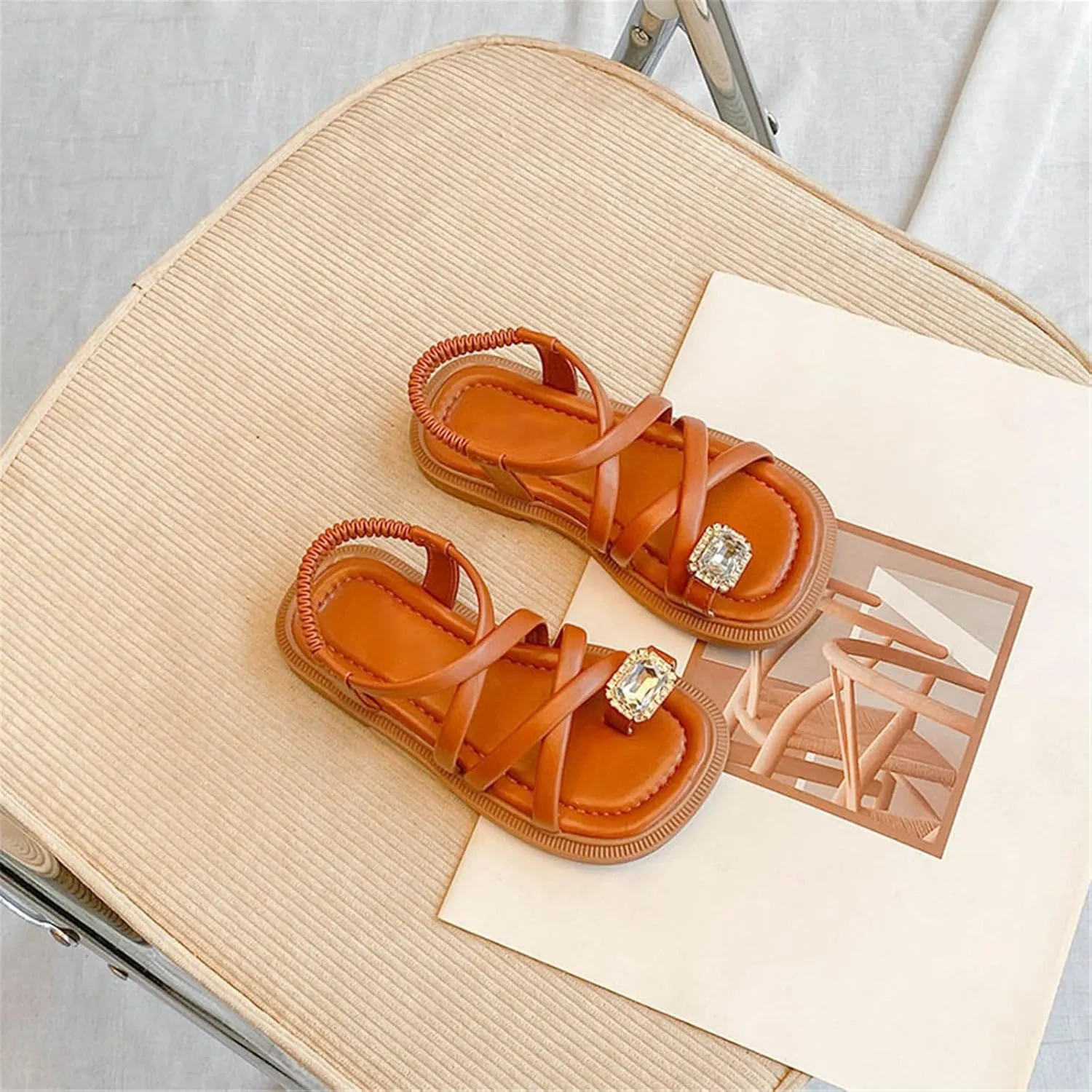 Toddler Girl Sandals Open Toe Elastic Ankle Strap Dress Shoes Summer Beach Ring Toe Strappy Flat Sandal For Infant
