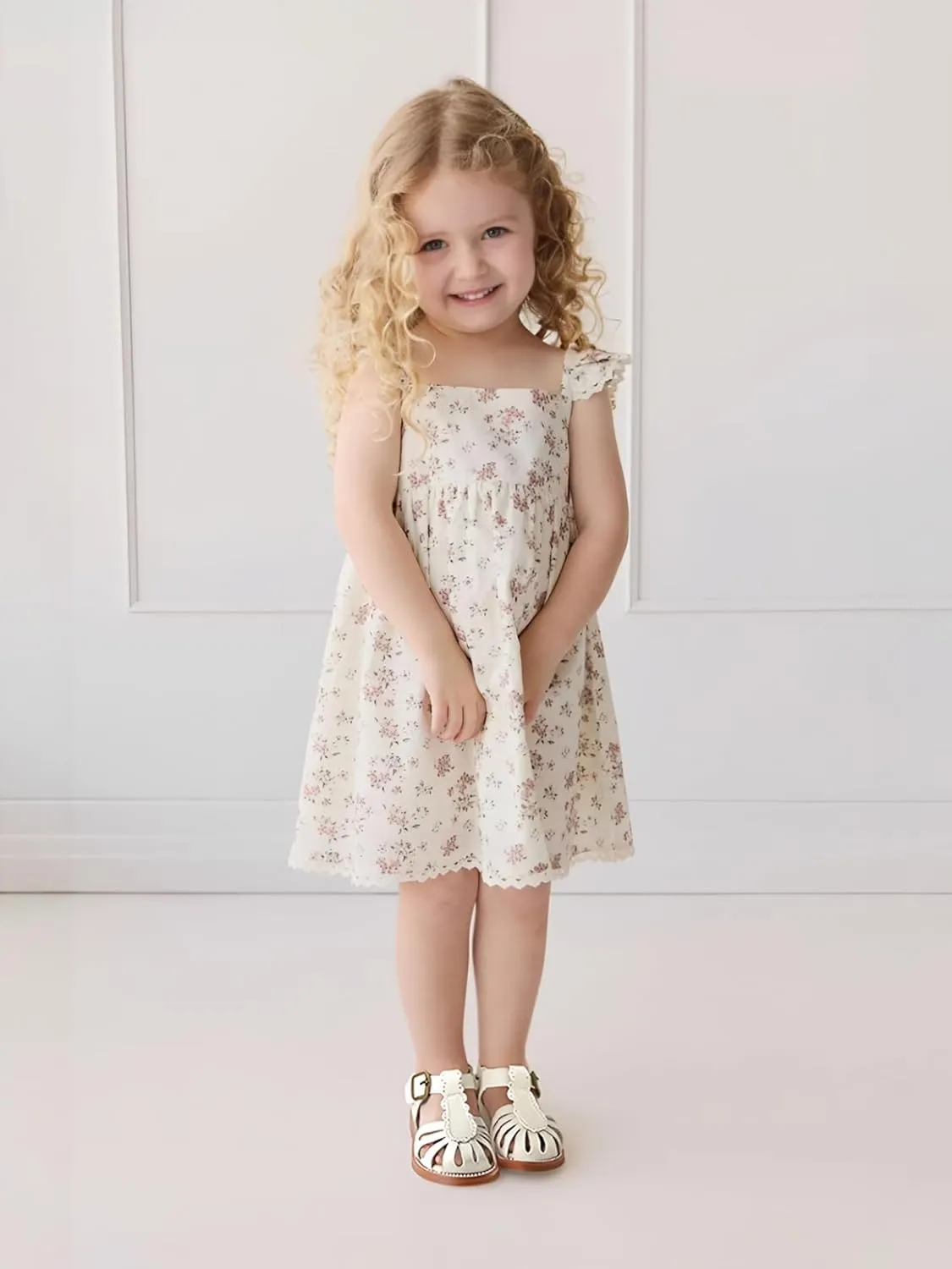 Toddler Little Girl Summer Sandals - Flower Girl Close Toe Dress Shoes Flats Wedding Princess