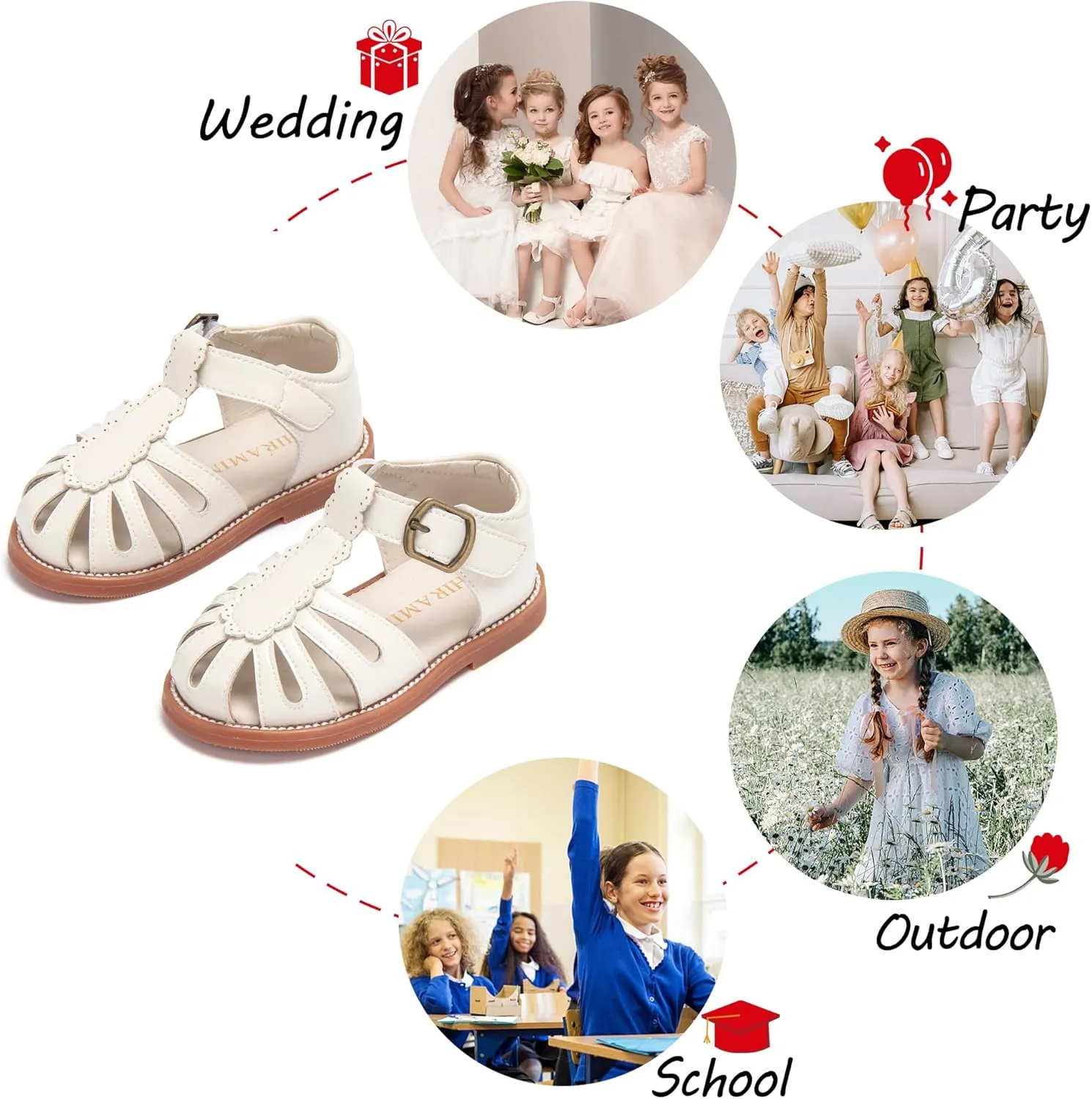 Toddler Little Girl Summer Sandals - Flower Girl Close Toe Dress Shoes Flats Wedding Princess