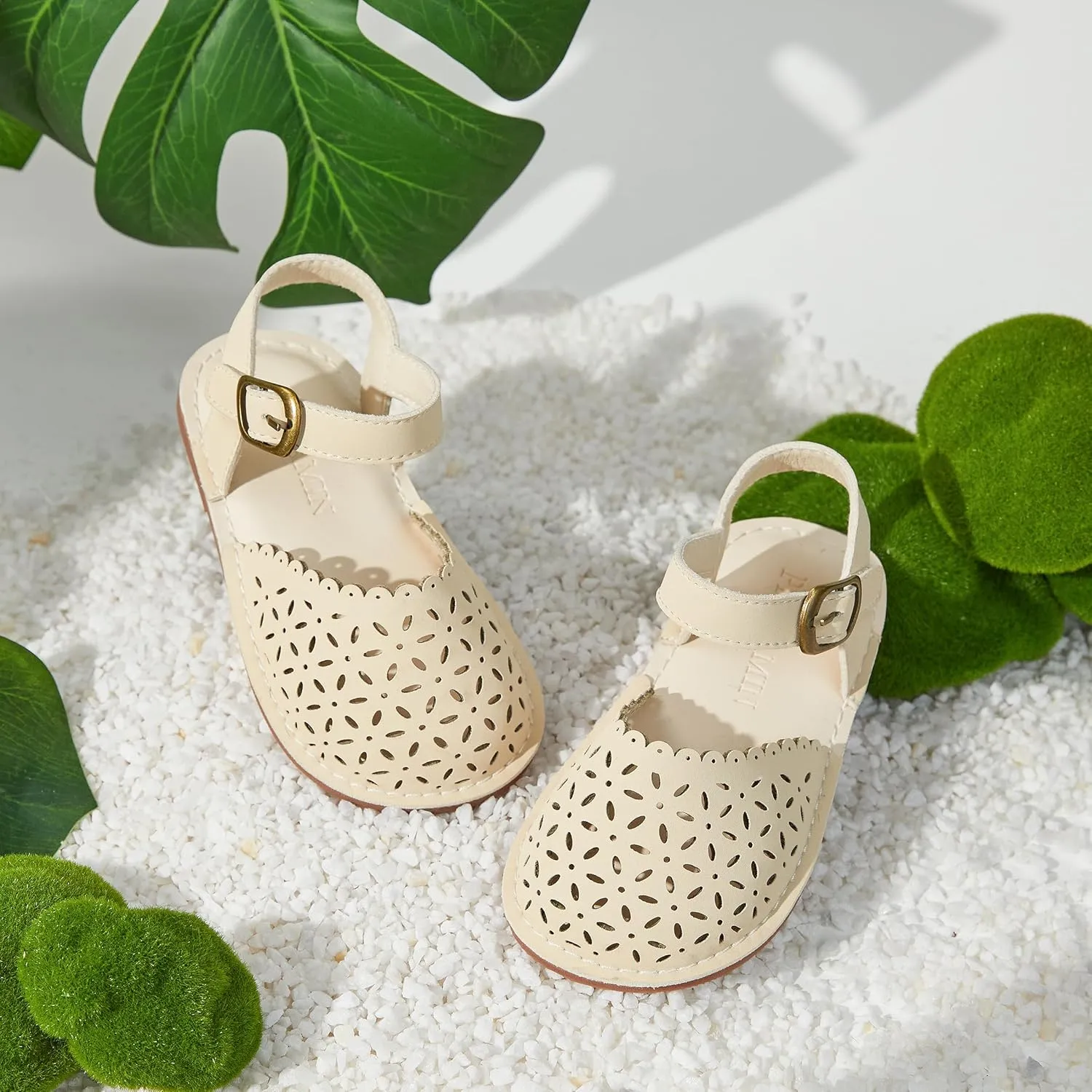 Toddler Little Girl Summer Sandals - Flower Girl Close Toe Dress Shoes Flats Wedding Princess