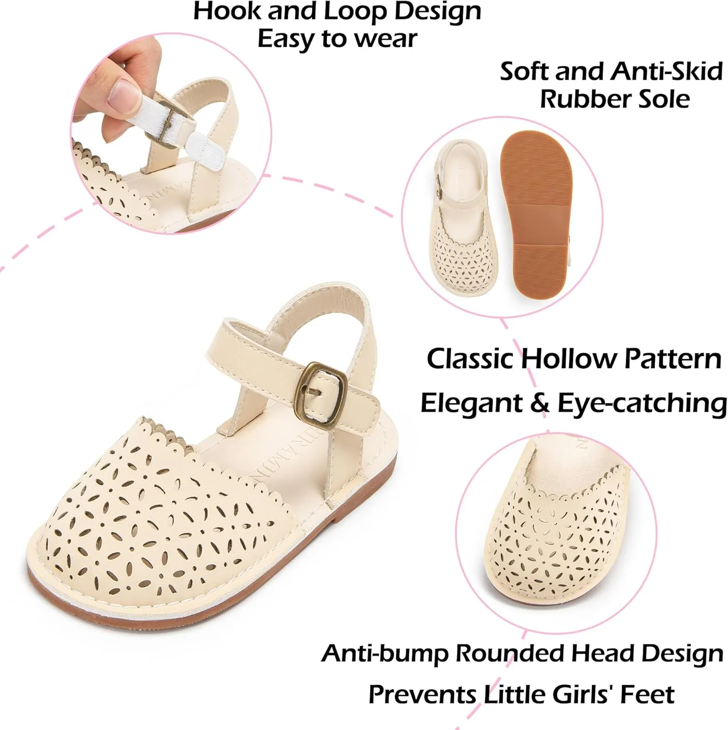 Toddler Little Girl Summer Sandals - Flower Girl Close Toe Dress Shoes Flats Wedding Princess