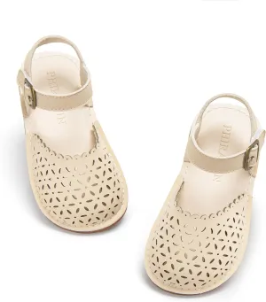 Toddler Little Girl Summer Sandals - Flower Girl Close Toe Dress Shoes Flats Wedding Princess