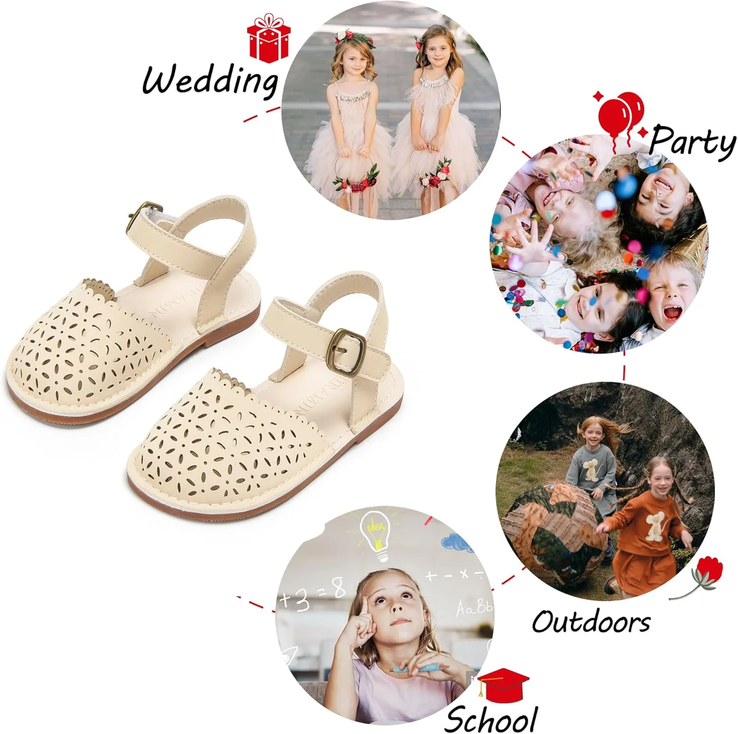 Toddler Little Girl Summer Sandals - Flower Girl Close Toe Dress Shoes Flats Wedding Princess