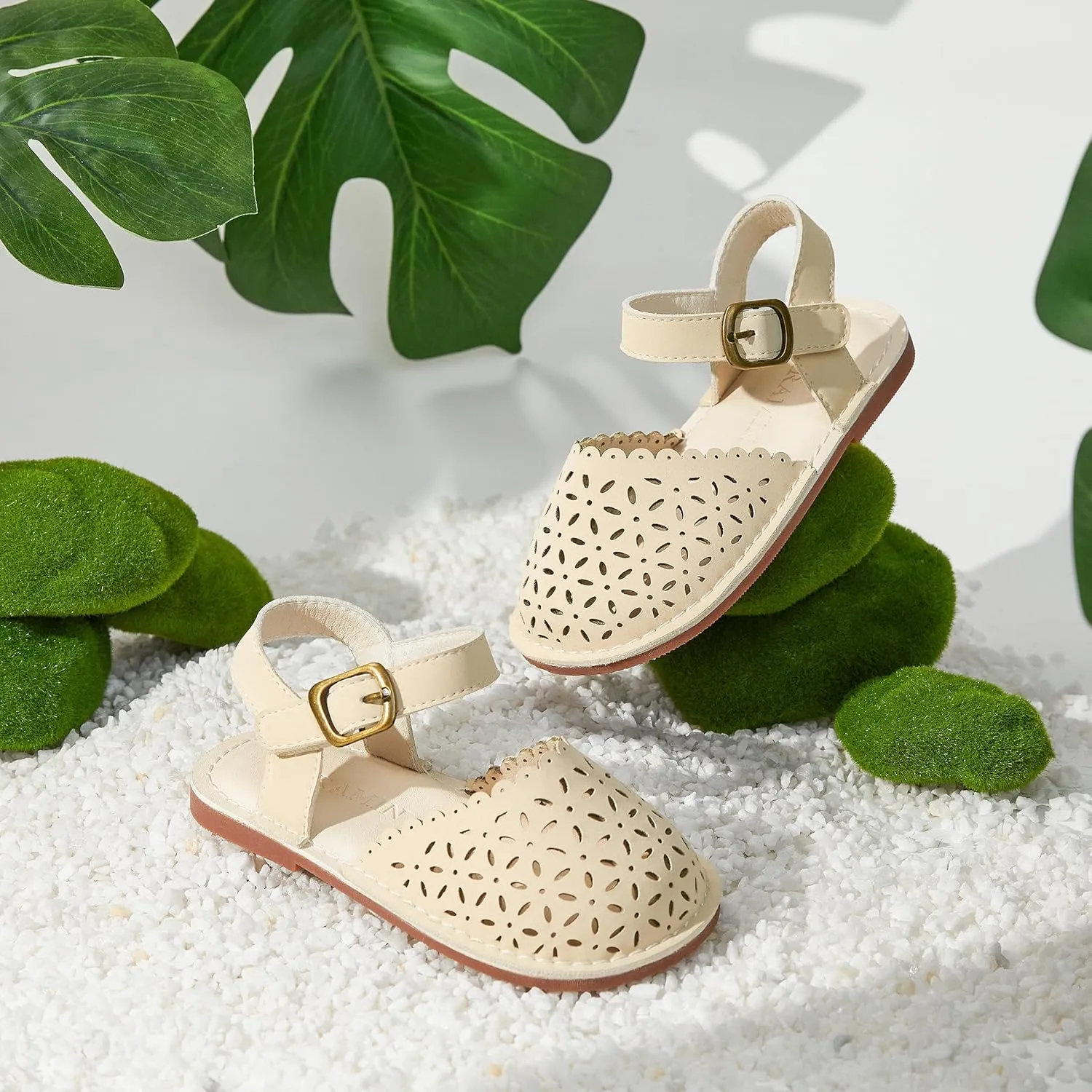 Toddler Little Girl Summer Sandals - Flower Girl Close Toe Dress Shoes Flats Wedding Princess